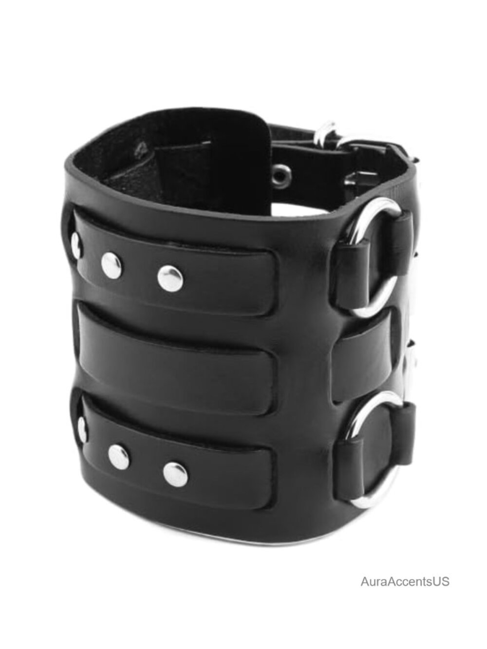 Genuine Leather Biker Cuff Bracelet Adjustable Men's Wide